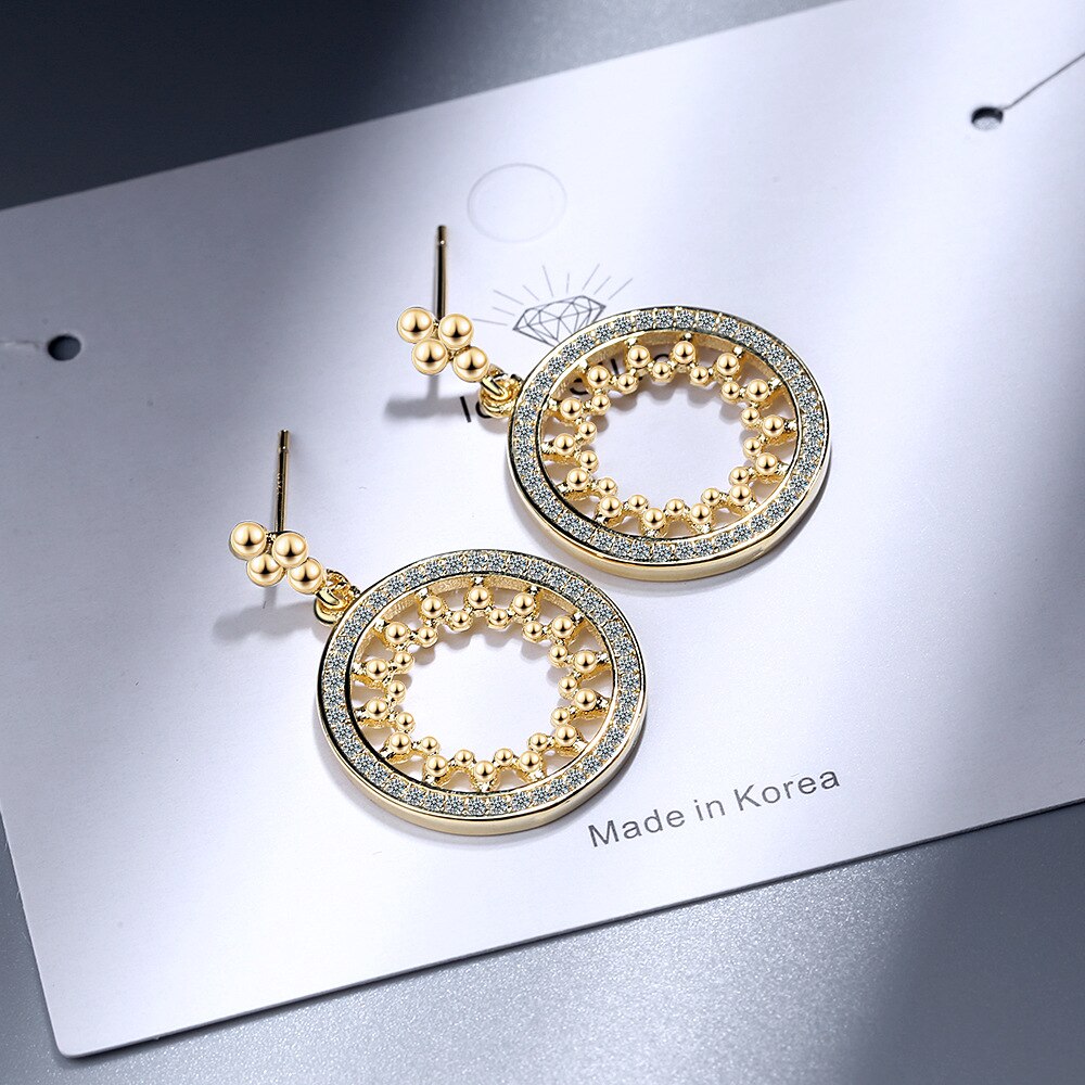 925 Stamp Silver Color Jewelry  Dangle Hollow Round Classic Stud Earrings For Women Retro Trendy Wedding Girls Gift