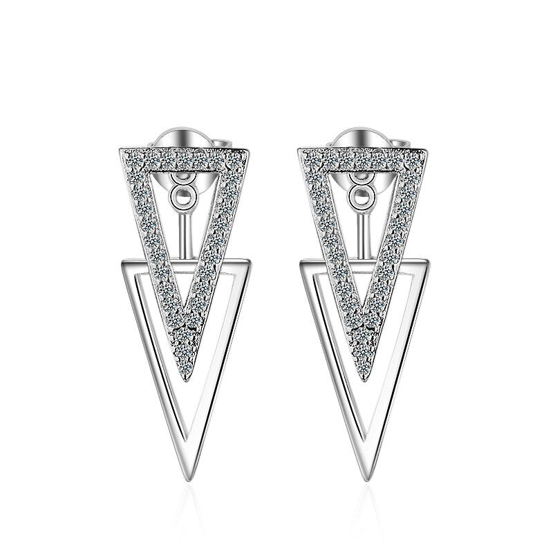 925 Stamp Silver Color Jewelry  Double Triangle Zircon Earrings For Women Retro Trendy Party Girls Gift Christmas