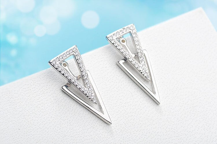 925 Stamp Silver Color Jewelry  Double Triangle Zircon Earrings For Women Retro Trendy Party Girls Gift Christmas