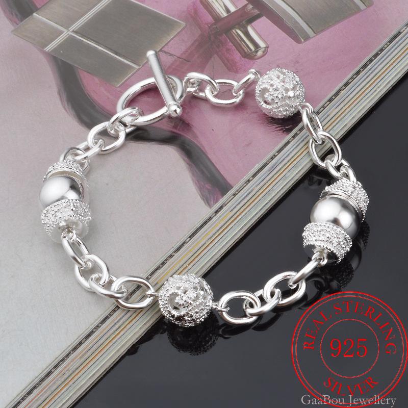 925 Stamp Silver Color Personalized Circular Bracelets Charms Ball Bangles Party Retro Jewelry Accessories For Women Christmas