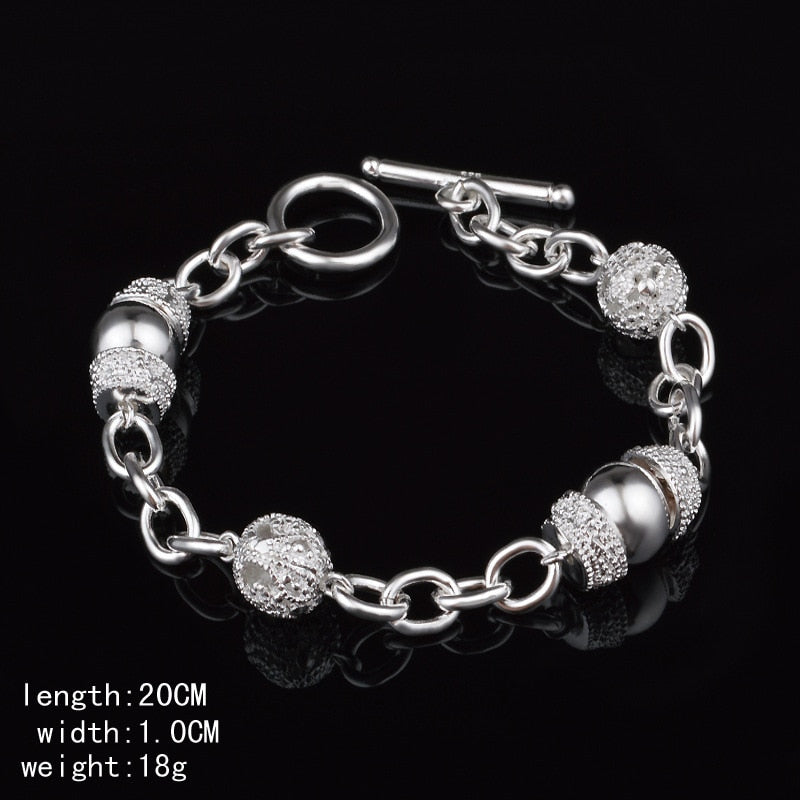 925 Stamp Silver Color Personalized Circular Bracelets Charms Ball Bangles Party Retro Jewelry Accessories For Women Christmas