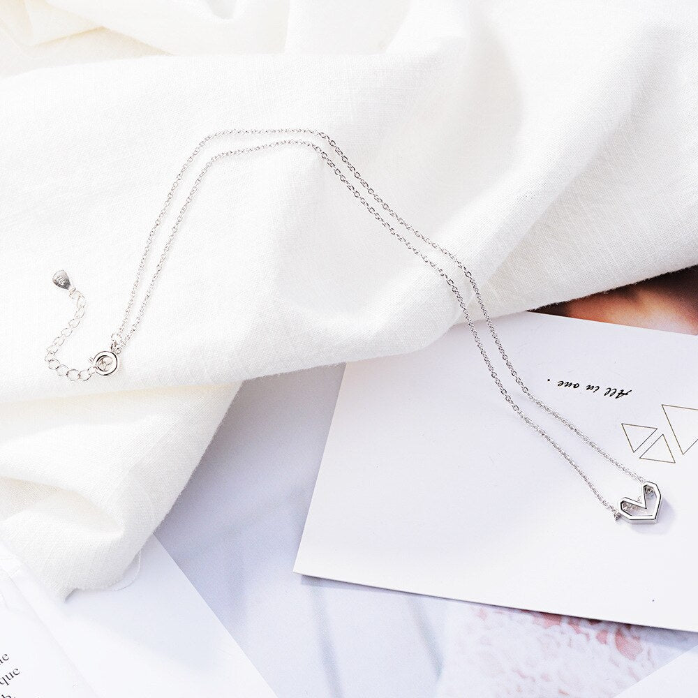 925 Stamp Silver Color Personalized Hollow Heart Pendant And Necklaces For Women 18Inch Chain Wedding Party Jewelry Gift GaaBou