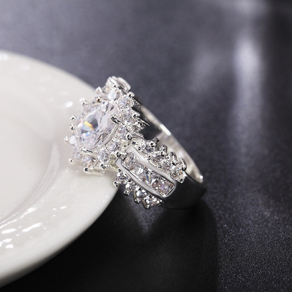 925 Stamp Silver Color Personalized Jewelry Double-Deck Zircon Rings For Women Engagement Wedding  Gifts 2022 Trend