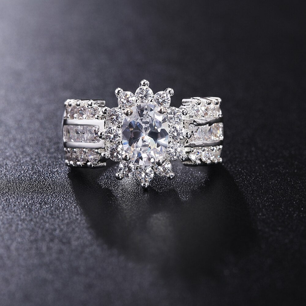 925 Stamp Silver Color Personalized Jewelry Double-Deck Zircon Rings For Women Engagement Wedding  Gifts 2022 Trend