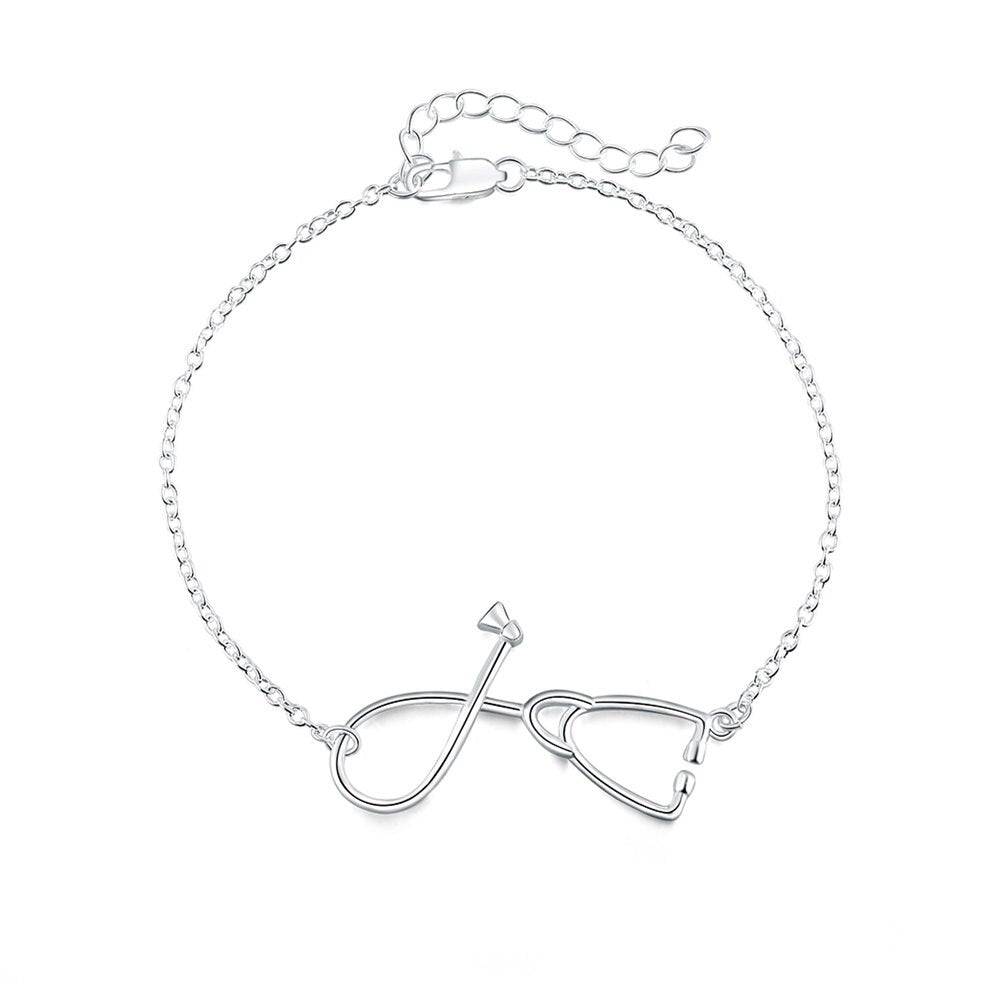 925 Stamp Silver Color Personalized Stethoscope Women's Bracelets Charms Lucky Bangles Designer Party  Jewelry Christmas