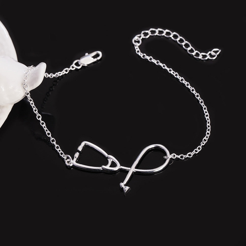 925 Stamp Silver Color Personalized Stethoscope Women's Bracelets Charms Lucky Bangles Designer Party  Jewelry Christmas