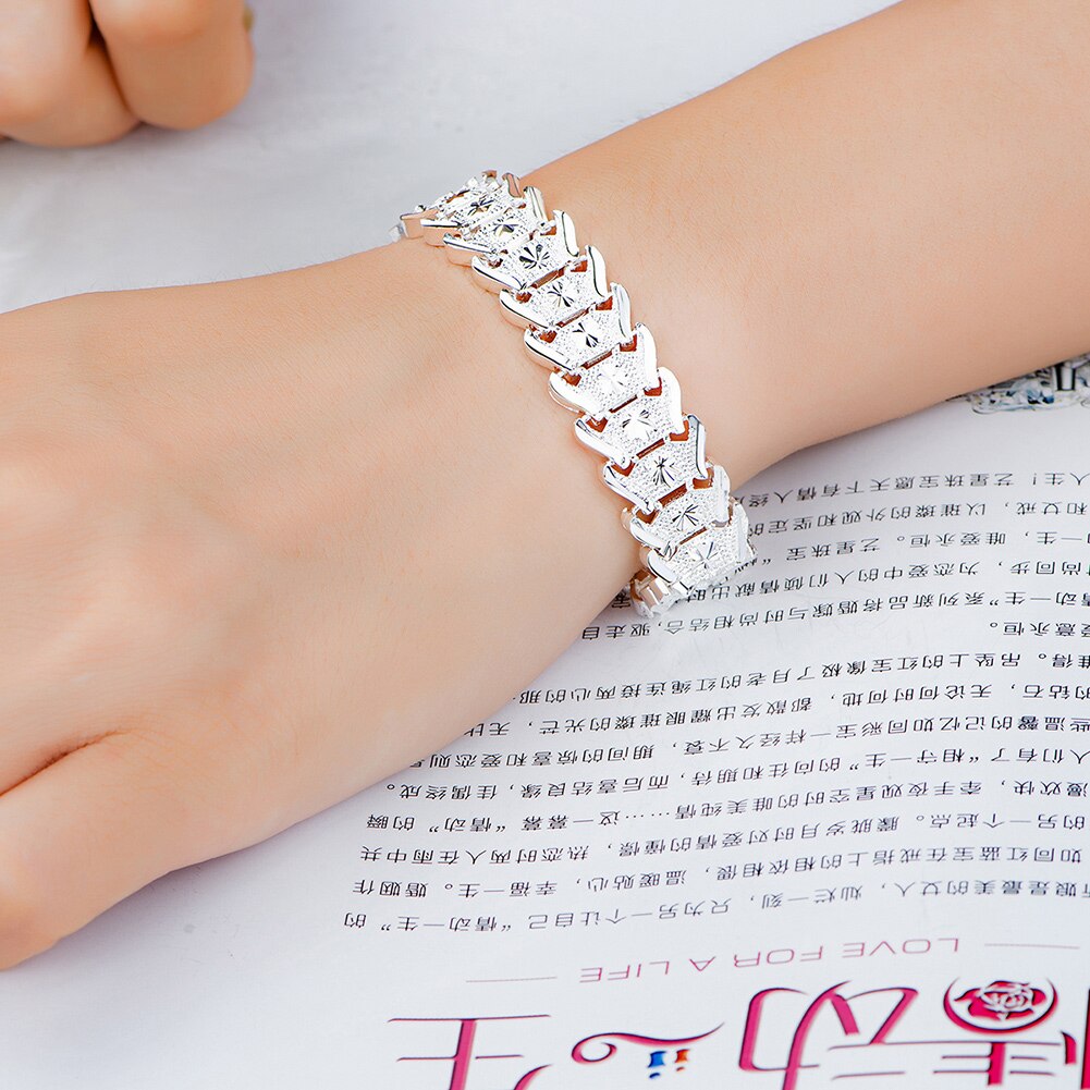 925 Stamp Silver Color Punk Chain Bracelet Retro Bangle Women  Jewelry Engagement Christmas Gift Christmas