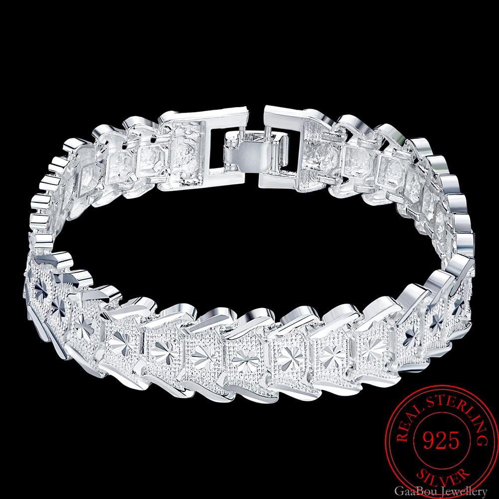 925 Stamp Silver Color Punk Chain Bracelet Retro Bangle Women  Jewelry Engagement Christmas Gift Christmas