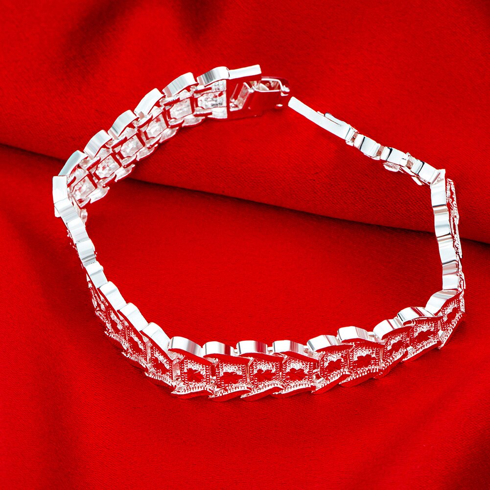 925 Stamp Silver Color Punk Chain Bracelet Retro Bangle Women  Jewelry Engagement Christmas Gift Christmas