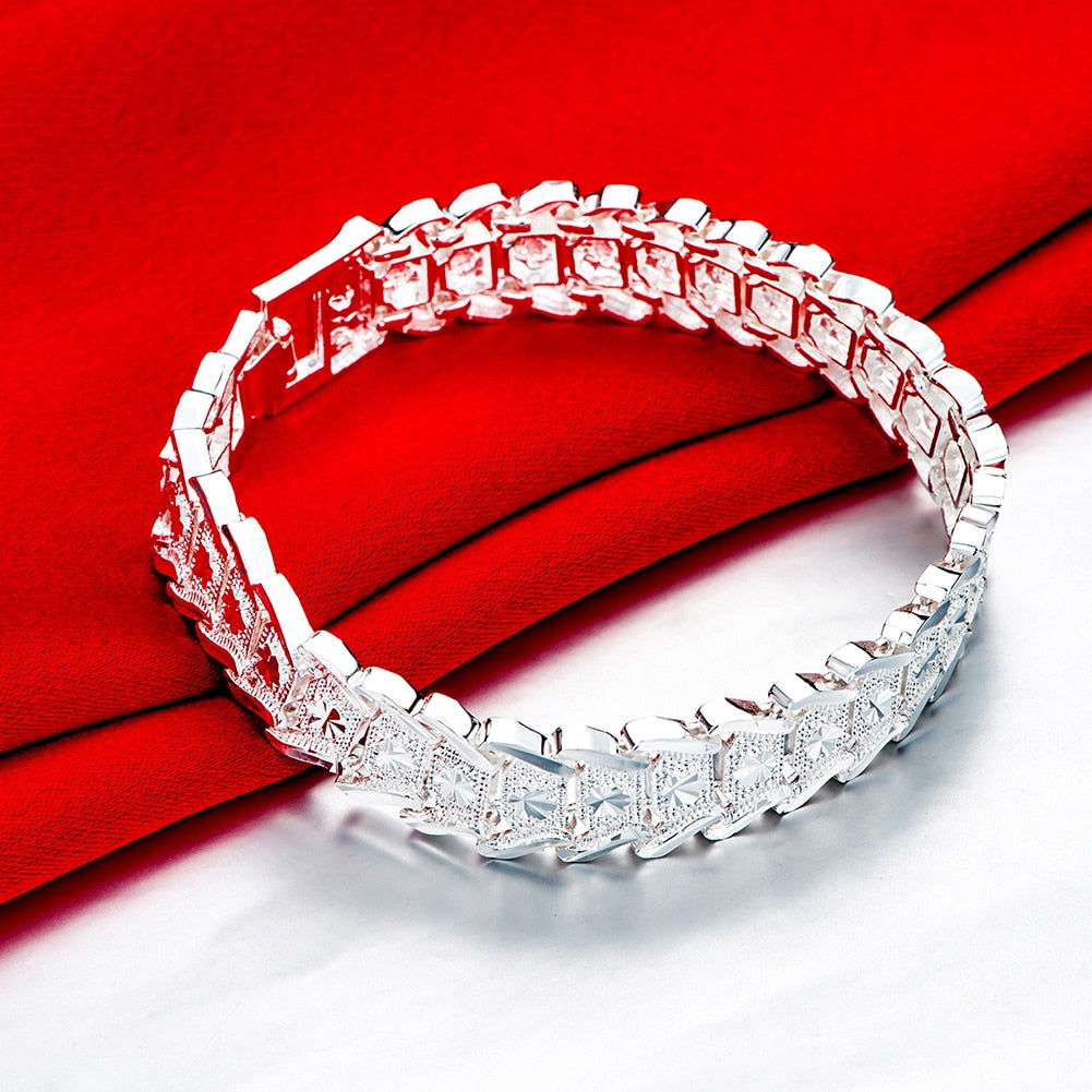 925 Stamp Silver Color Punk Chain Bracelet Retro Bangle Women  Jewelry Engagement Christmas Gift Christmas