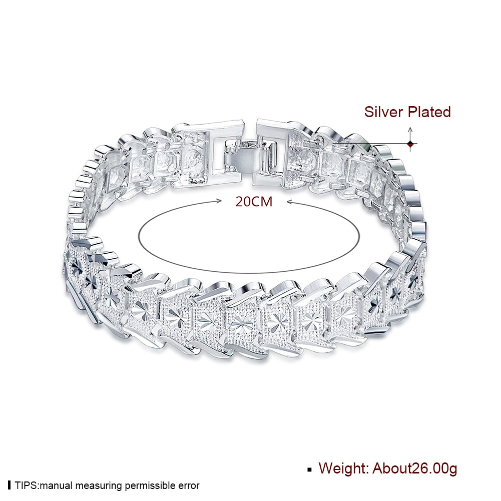 925 Stamp Silver Color Punk Chain Bracelet Retro Bangle Women  Jewelry Engagement Christmas Gift Christmas