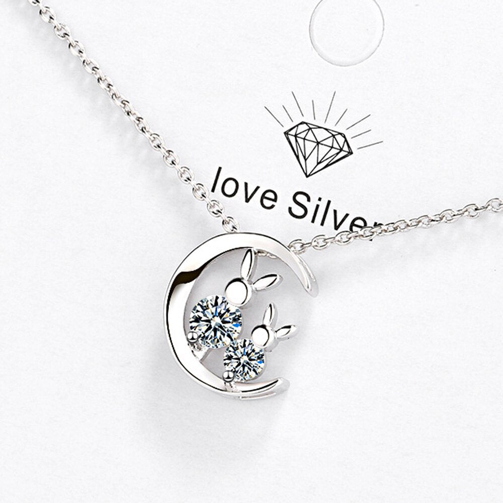 925 Stamp Silver Color Rabbit Zircon Moon Pendants And Necklaces For Women Wedding Party Engagement Charm Jewelry Gifts GaaBou