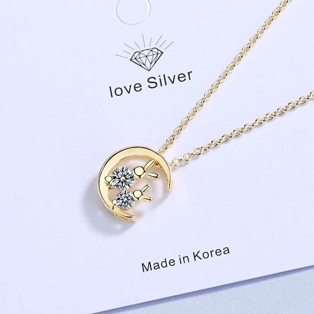925 Stamp Silver Color Rabbit Zircon Moon Pendants And Necklaces For Women Wedding Party Engagement Charm Jewelry Gifts GaaBou