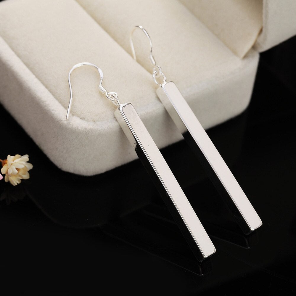 925 Stamp Silver Color Rectangle Geometry Dangle Earrings For Women Drop Earrings  Jewelry Christmas GaaBou