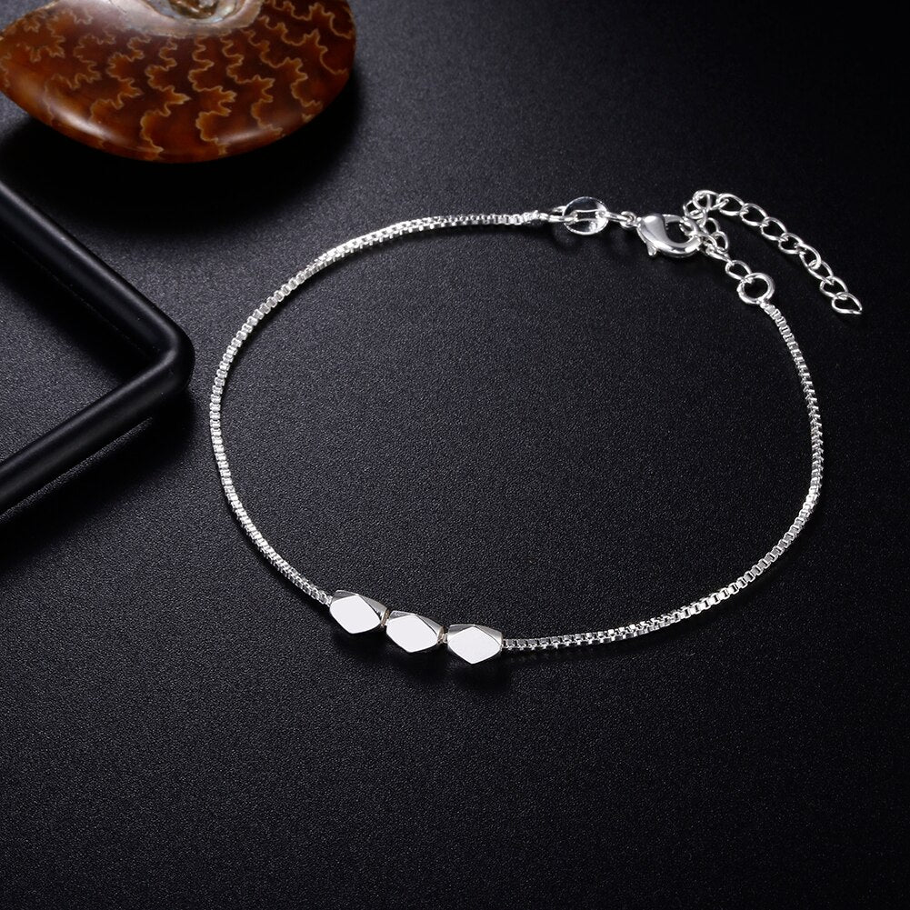 925 Stamp Silver Color Rhomb Chain Bracelet For Women Simple Geometry Friendship Bracelets Wedding Simple Jewelry Christmas