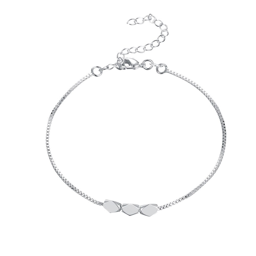 925 Stamp Silver Color Rhomb Chain Bracelet For Women Simple Geometry Friendship Bracelets Wedding Simple Jewelry Christmas