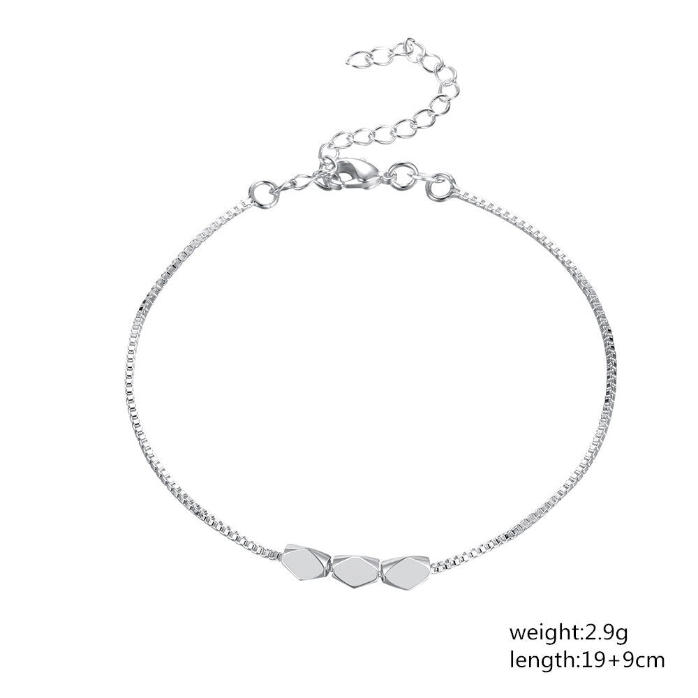 925 Stamp Silver Color Rhomb Chain Bracelet For Women Simple Geometry Friendship Bracelets Wedding Simple Jewelry Christmas