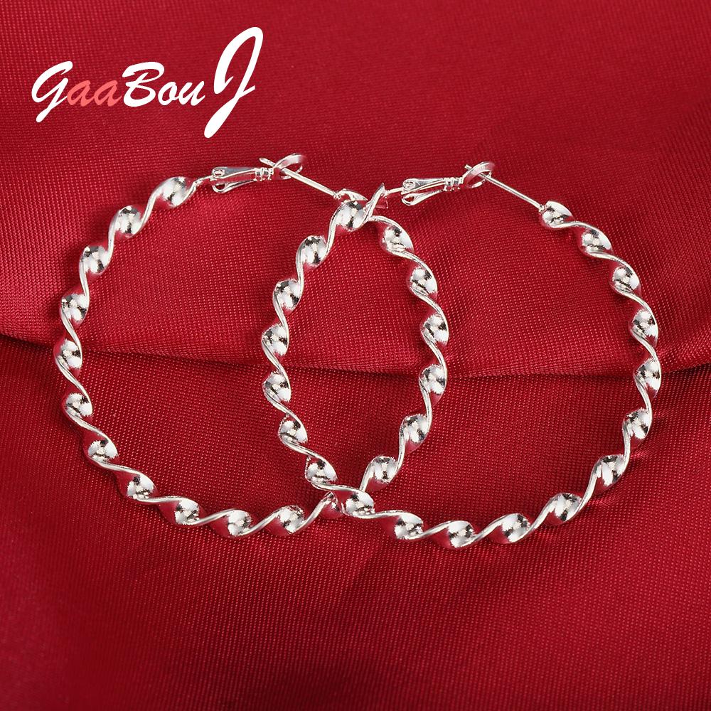 925 Stamp Silver Color Round Big 45MM Twisted Hoop Earrings For Women Wedding Engagement Party Charm Jewelry Christmas