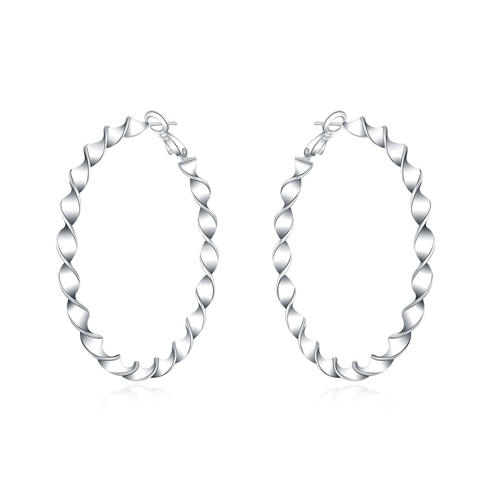 925 Stamp Silver Color Round Big 45MM Twisted Hoop Earrings For Women Wedding Engagement Party Charm Jewelry Christmas