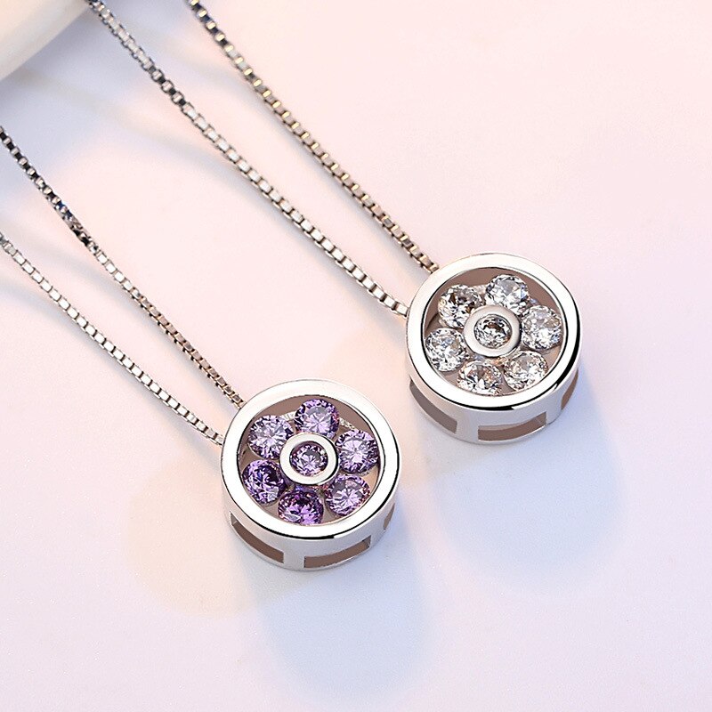 925 Stamp Silver Color Round Zircon Pendants And Necklaces For Women Wedding Party Retro Jewelry Birthday Gift