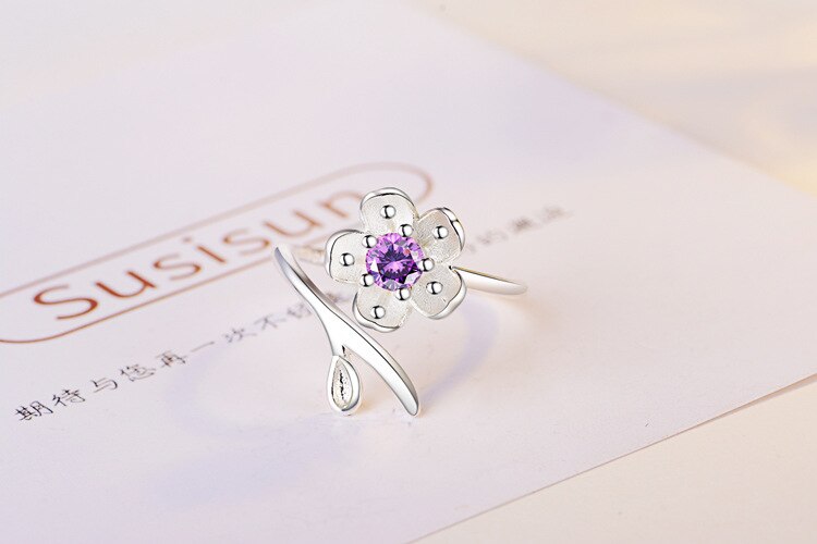 925 Stamp Silver Color Sakura Adjustable Open Finger Rings For Women Girls Wedding Dorpshipping Anelli Fine Party Jewelry