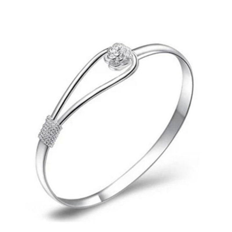 925 Stamp Silver Color Shining Flower Charm Bracelet Simple And Fresh Women Bracelet  Women Cute Wedding Bracelet Christmas