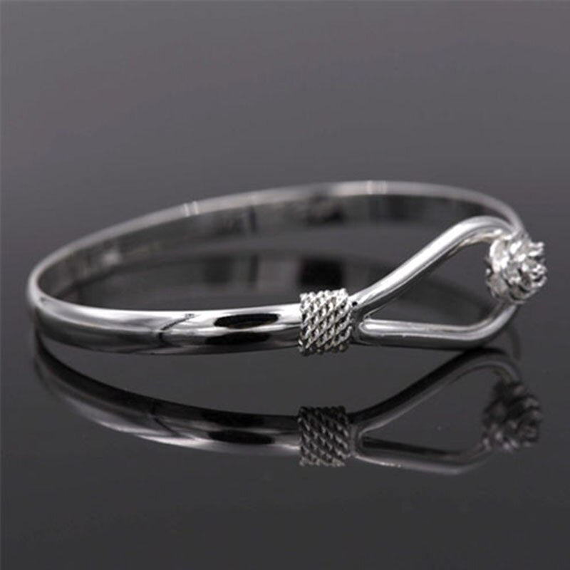 925 Stamp Silver Color Shining Flower Charm Bracelet Simple And Fresh Women Bracelet  Women Cute Wedding Bracelet Christmas