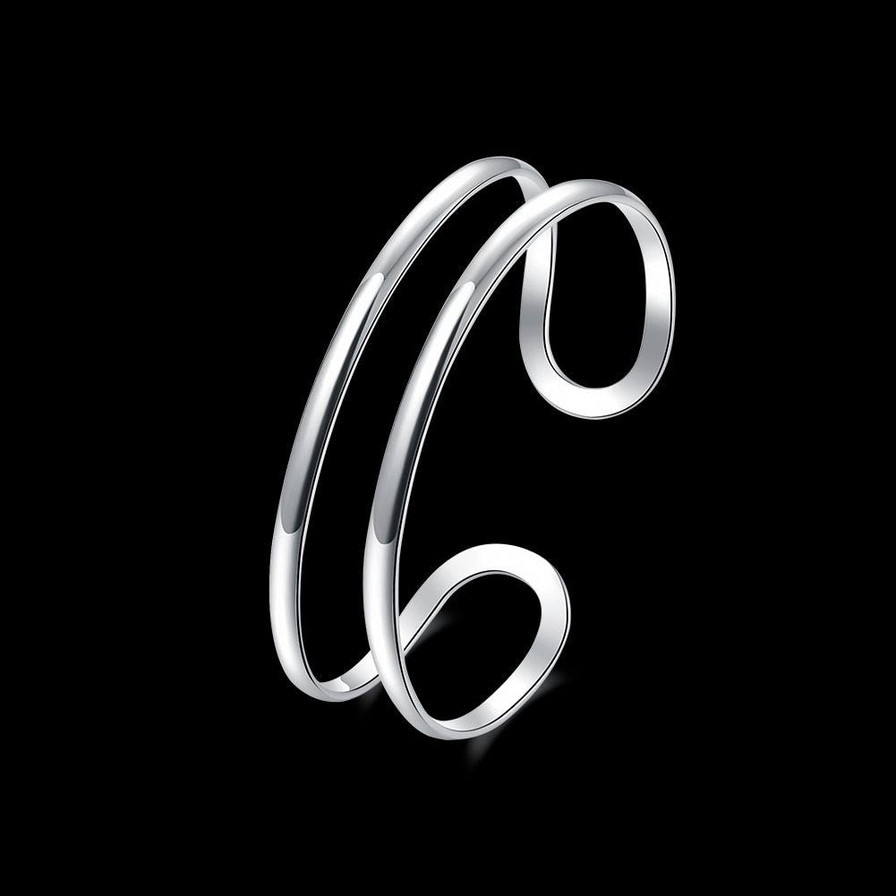 925 Stamp Silver Color Simple Line Cuff Bracelets For Women  Retro Bangles Wedding Party Jewelry Christmas Gift GaaBou