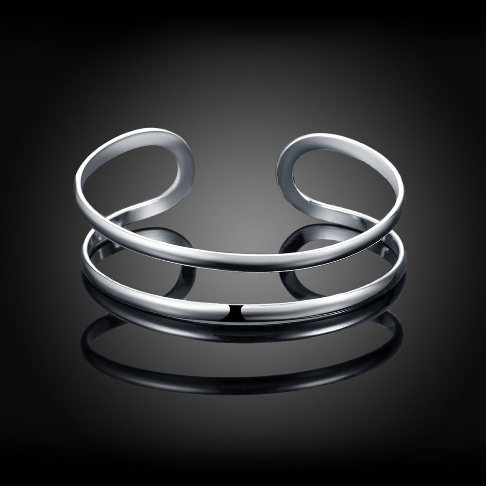 925 Stamp Silver Color Simple Line Cuff Bracelets For Women  Retro Bangles Wedding Party Jewelry Christmas Gift GaaBou