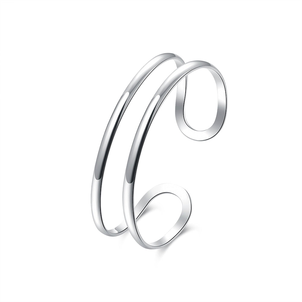 925 Stamp Silver Color Simple Line Cuff Bracelets For Women  Retro Bangles Wedding Party Jewelry Christmas Gift GaaBou