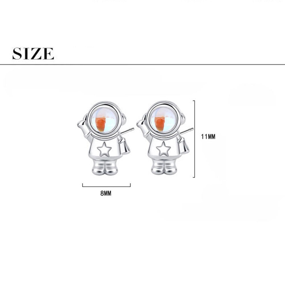 925 Stamp Silver Color Small Astronaut Stud Earrings Women's Crystals Earring Piercing Party Jewelry 2022 Christmas