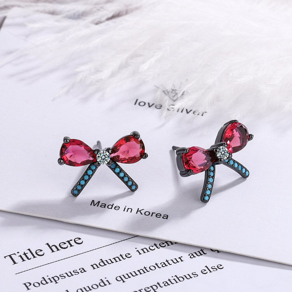 925 Stamp Silver Color Small Earring Women's Butterfly Bow Crystal Stud Earrings Piercing Ear Jewelry 2022 GaaBou