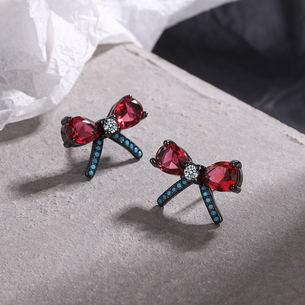 925 Stamp Silver Color Small Earring Women's Butterfly Bow Crystal Stud Earrings Piercing Ear Jewelry 2022 GaaBou