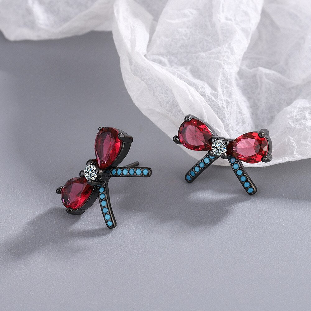 925 Stamp Silver Color Small Earring Women's Butterfly Bow Crystal Stud Earrings Piercing Ear Jewelry 2022 GaaBou