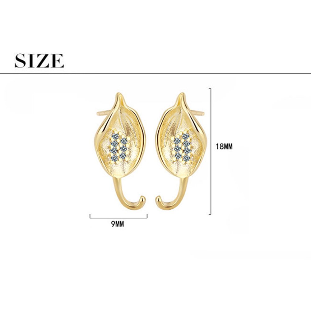925 Stamp Silver Color Small Leaf Stud Earrings Women's Gold Zircon Earring Piercing Ear Wedding Jewelry 2022