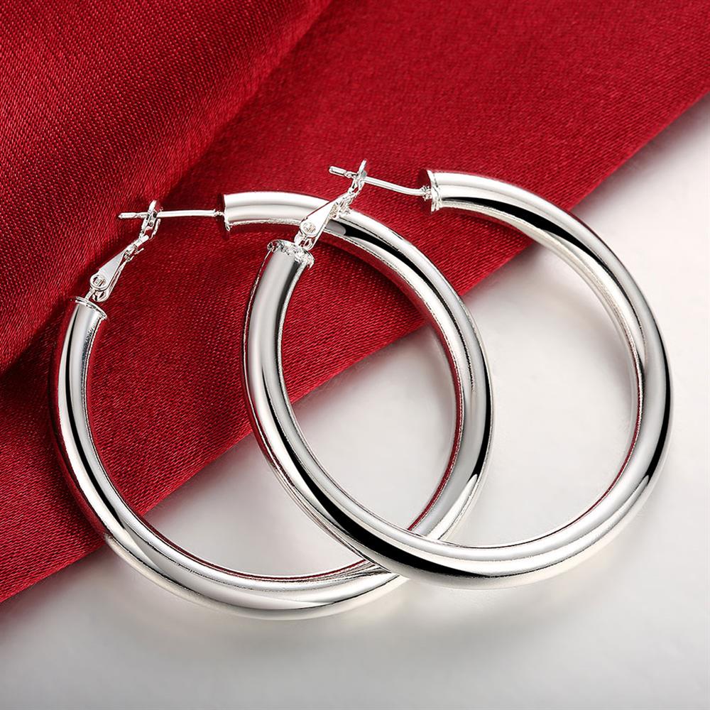 925 Stamp Silver Color Smooth 50MM Big Circle Hoop Earrings For Women Wedding Engagement Party Jewelry Christmas Gifts