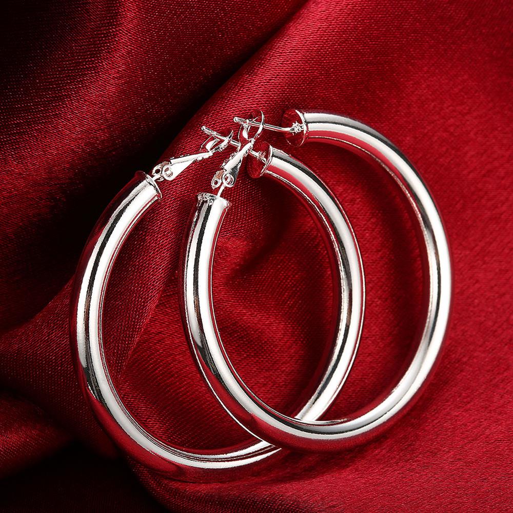 925 Stamp Silver Color Smooth 50MM Big Circle Hoop Earrings For Women Wedding Engagement Party Jewelry Christmas Gifts