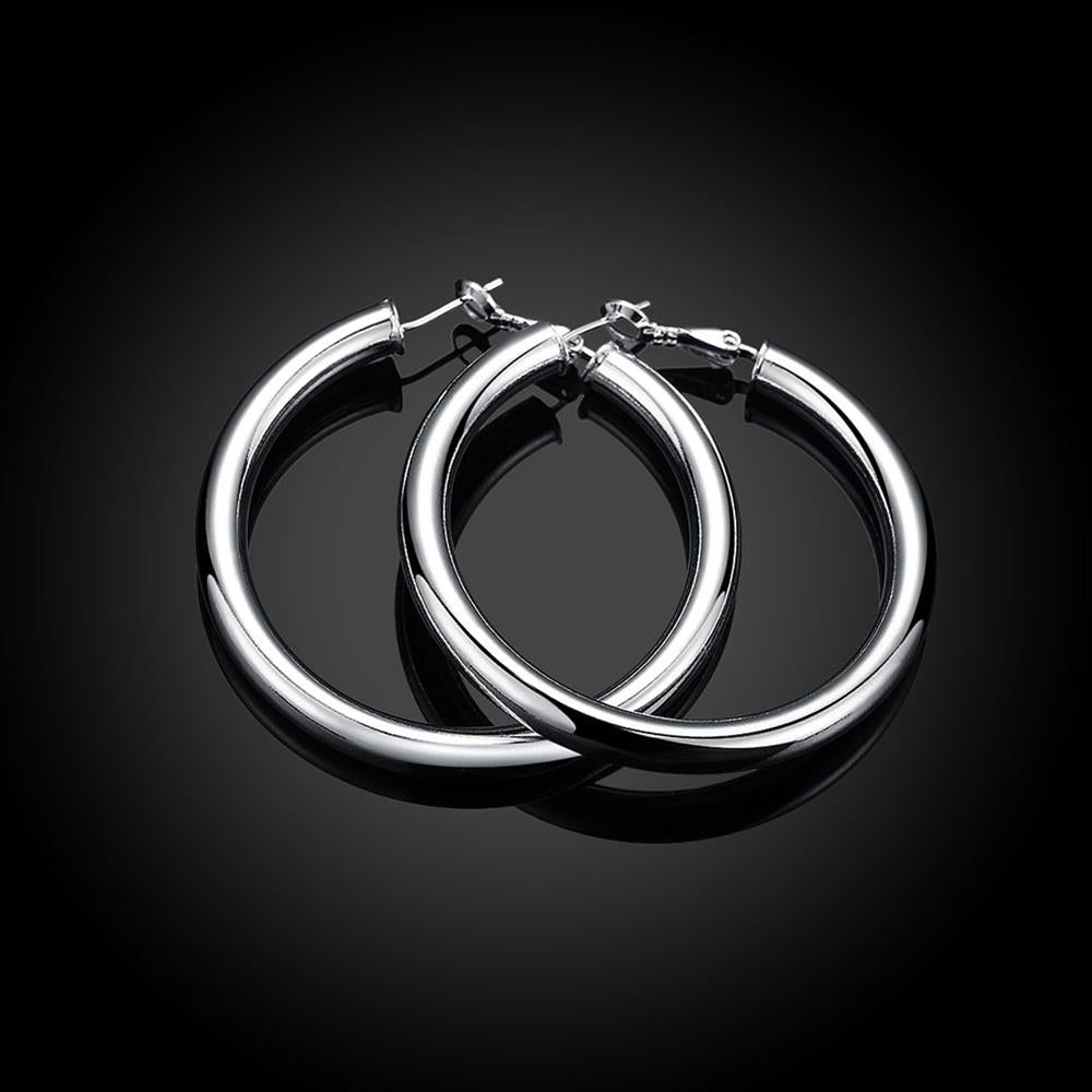 925 Stamp Silver Color Smooth 50MM Big Circle Hoop Earrings For Women Wedding Engagement Party Jewelry Christmas Gifts