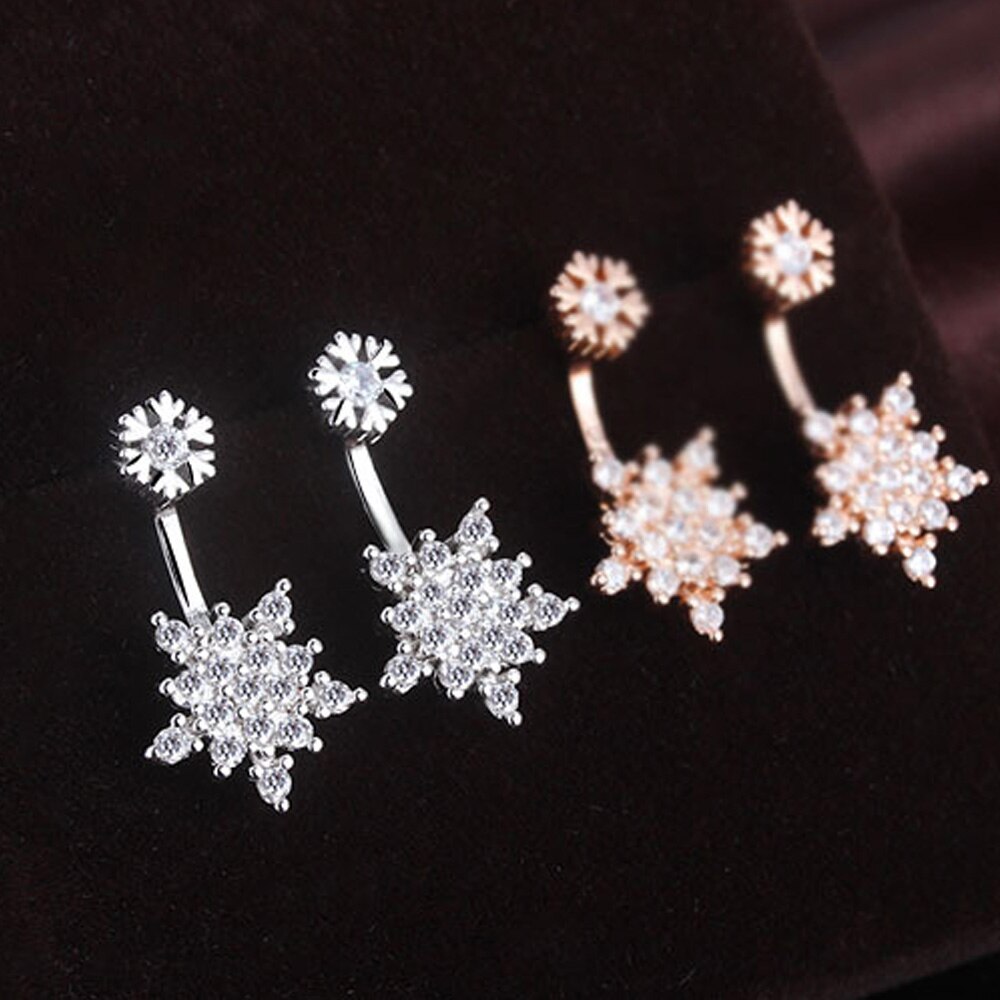 925 Stamp Silver Color Snowflake Zircon Korean Stud Earrings For Women Wedding Party  Jewelry 2022 Trend GaaBou
