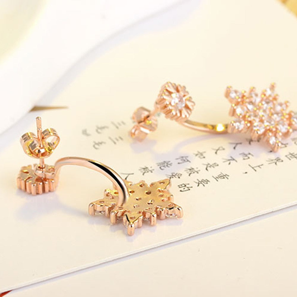 925 Stamp Silver Color Snowflake Zircon Korean Stud Earrings For Women Wedding Party  Jewelry 2022 Trend GaaBou