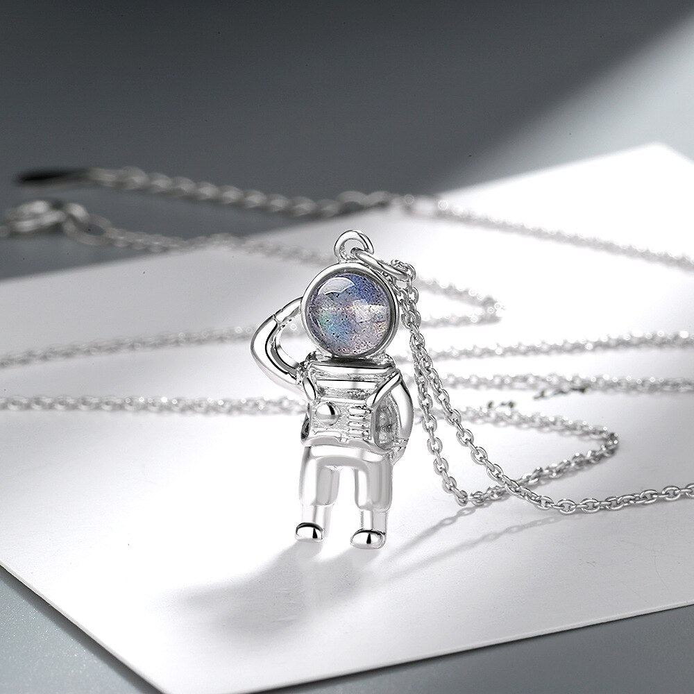 925 Stamp Silver Color Spaceman Crystal Pendants And Necklaces For Women Korean Wedding Girl Jewelry GaaBou Jewellery