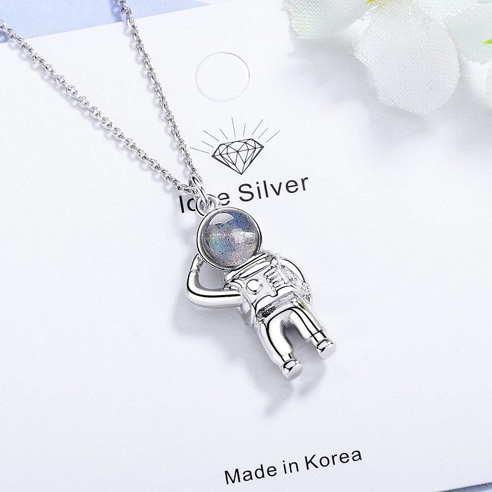 925 Stamp Silver Color Spaceman Crystal Pendants And Necklaces For Women Korean Wedding Girl Jewelry GaaBou Jewellery