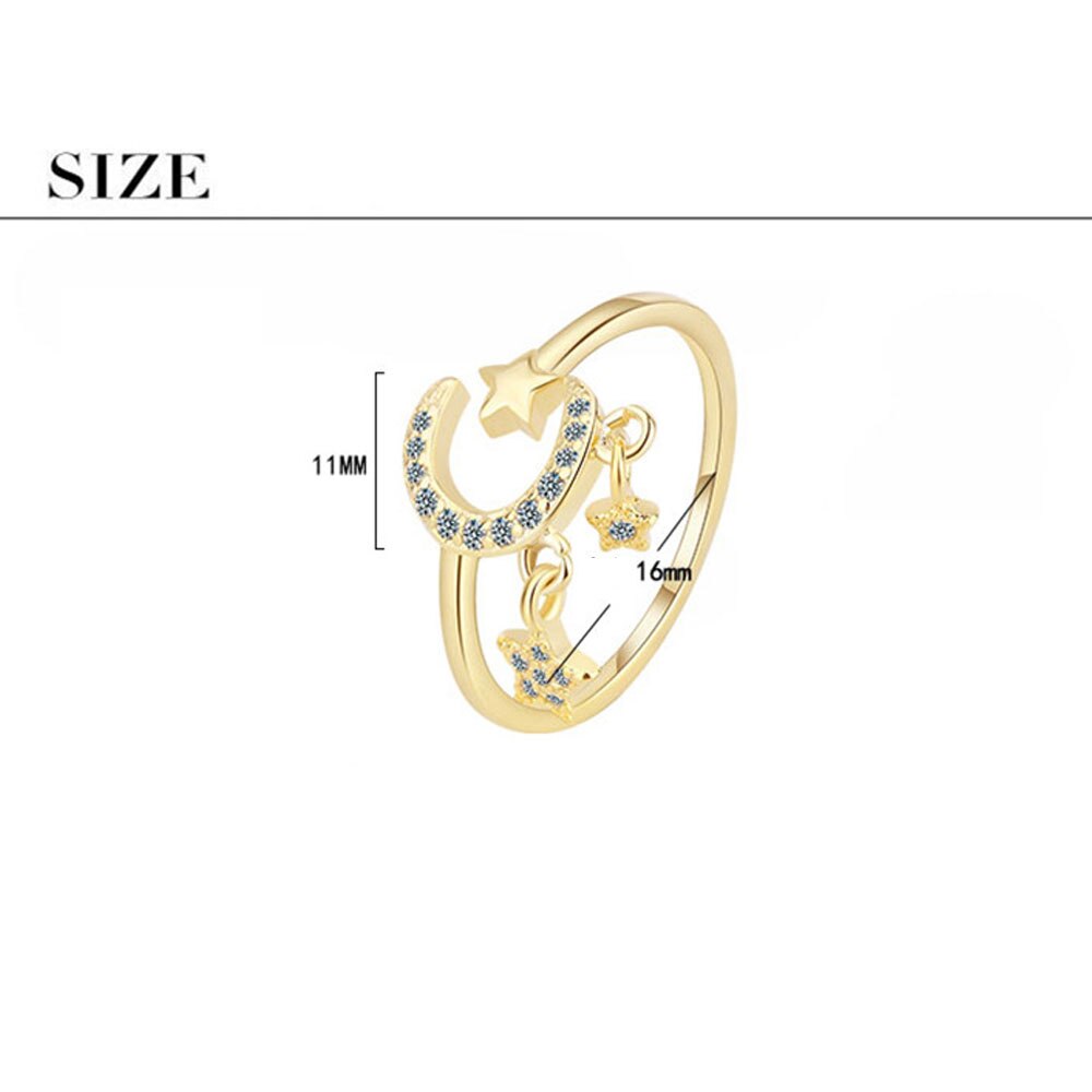 925 Stamp Silver Color Star Moon Adjustable Rings For Women Korean Gold Zircon Ring Wedding  Fine Jewelry Trend