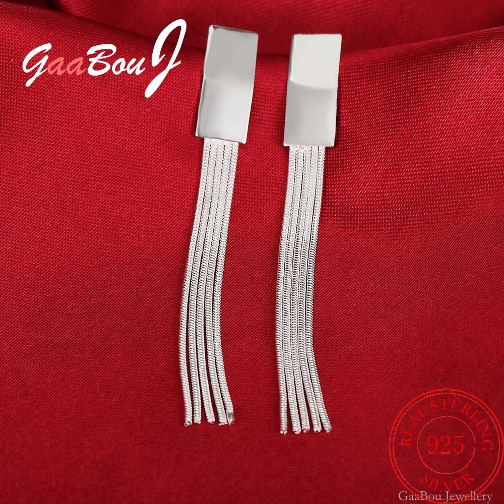 925 Stamp Silver Color Tassel Long Drop Earrings Hanging For Women Engagement Wedding Vintage Party Christmas Jewelry GaaBou