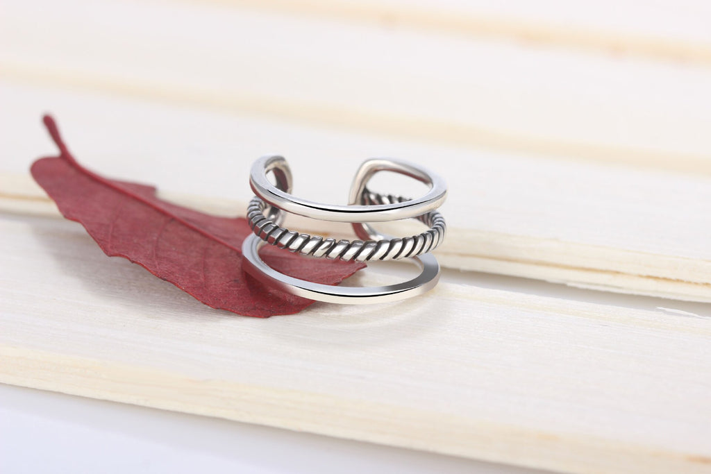 925 Stamp Silver Color Three-Line Adjustable Open Finger Rings For Women Girls Wedding Dorpshipping Anelli Fine Party Jewelry