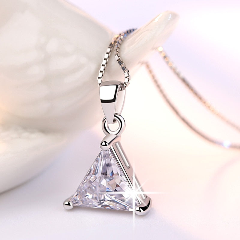 925 Stamp Silver Color Triangle Geometry Pendants And Necklaces For Women Zircon Chain Wedding Party Jewelry 2022 GaaBou