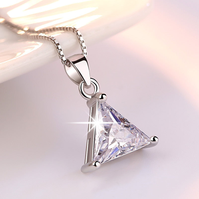 925 Stamp Silver Color Triangle Geometry Pendants And Necklaces For Women Zircon Chain Wedding Party Jewelry 2022 GaaBou