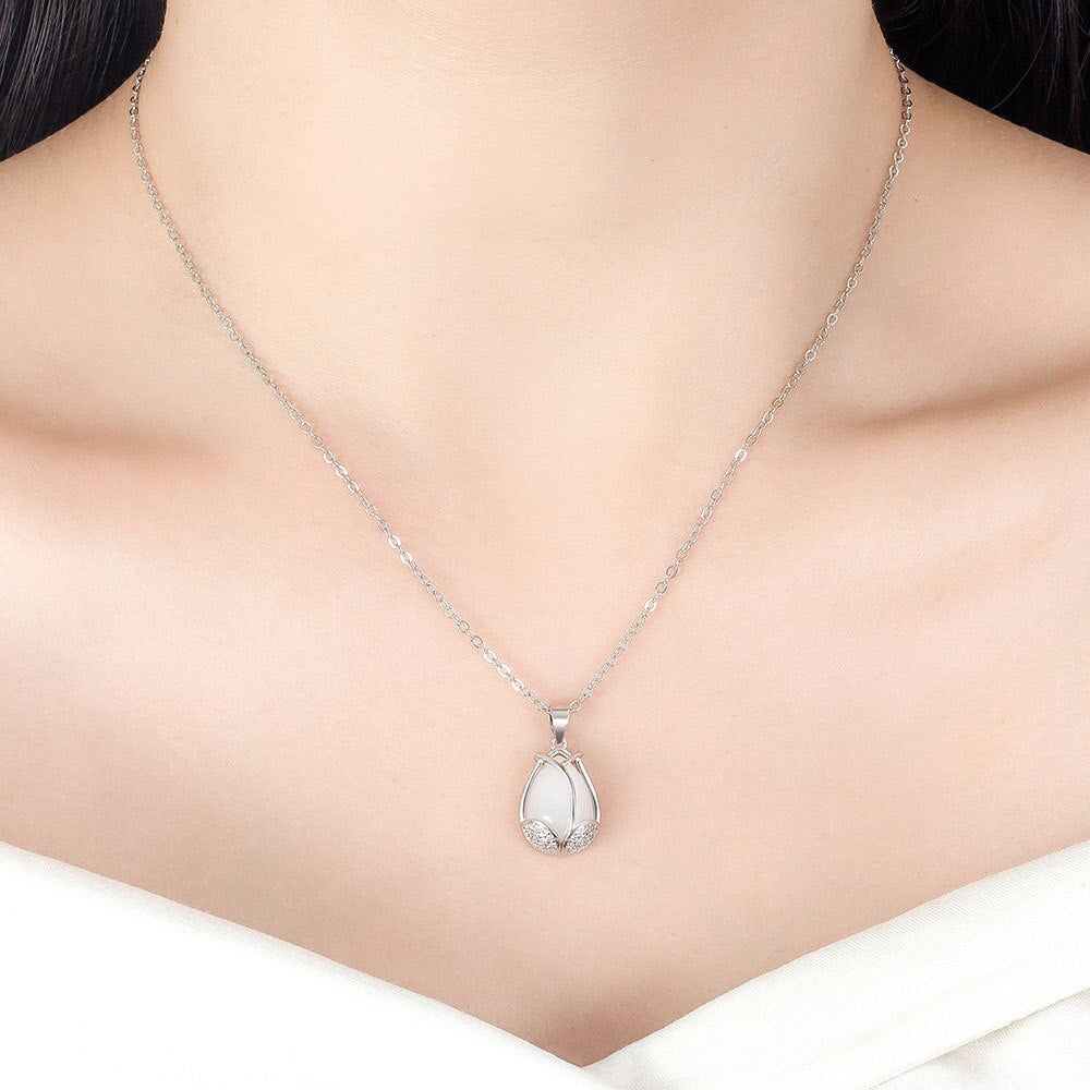 925 Stamp Silver Color Tulips Flower Necklace Drop Earrings Jewelry Sets For Women Wedding Bridal  Juwellery Set Female
