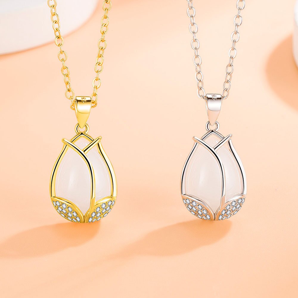 925 Stamp Silver Color Tulips Flower Necklace Drop Earrings Jewelry Sets For Women Wedding Bridal  Juwellery Set Female