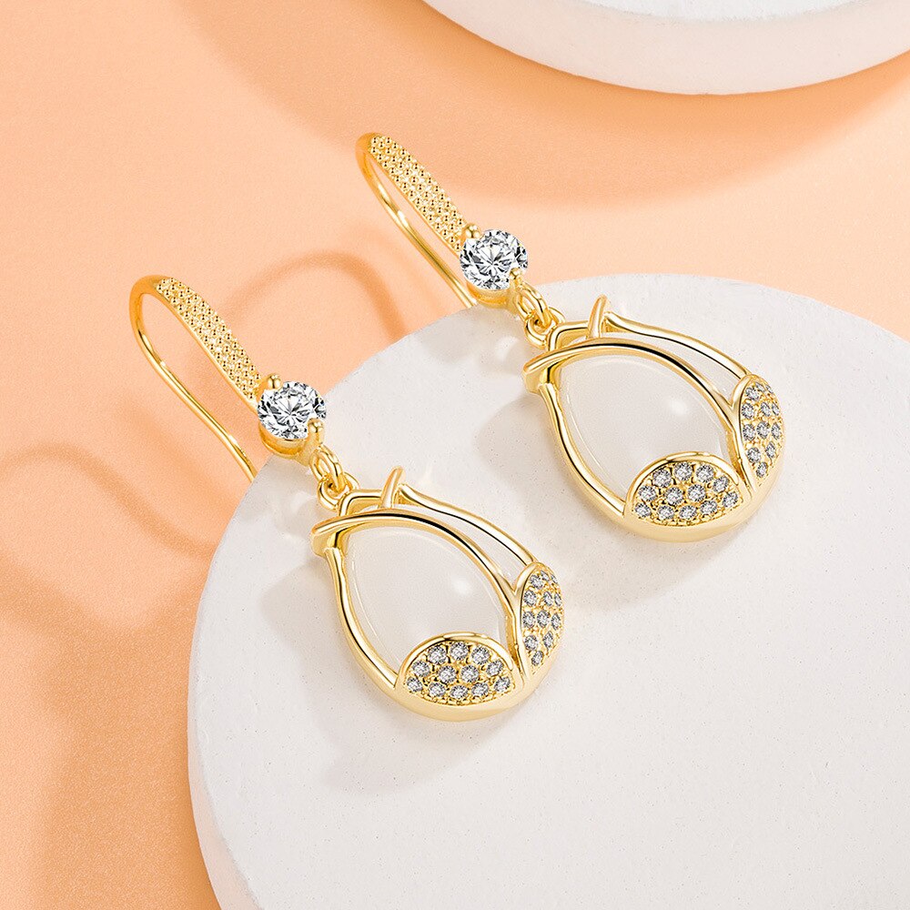 925 Stamp Silver Color Tulips Flower Necklace Drop Earrings Jewelry Sets For Women Wedding Bridal  Juwellery Set Female
